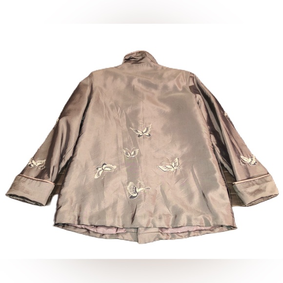 Embroidered Butterflies Medium Gray Satin Coat - Picture 2 of 6